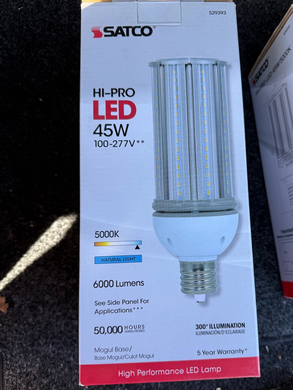 Satco S9393 45W Hi-Pro LED HID replacement bulb with a 5000K color temperature